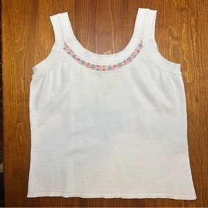 EUC Sigrid Olsen Knit Tank Sleeveless Sweater White Floral Trim Sz P Petite